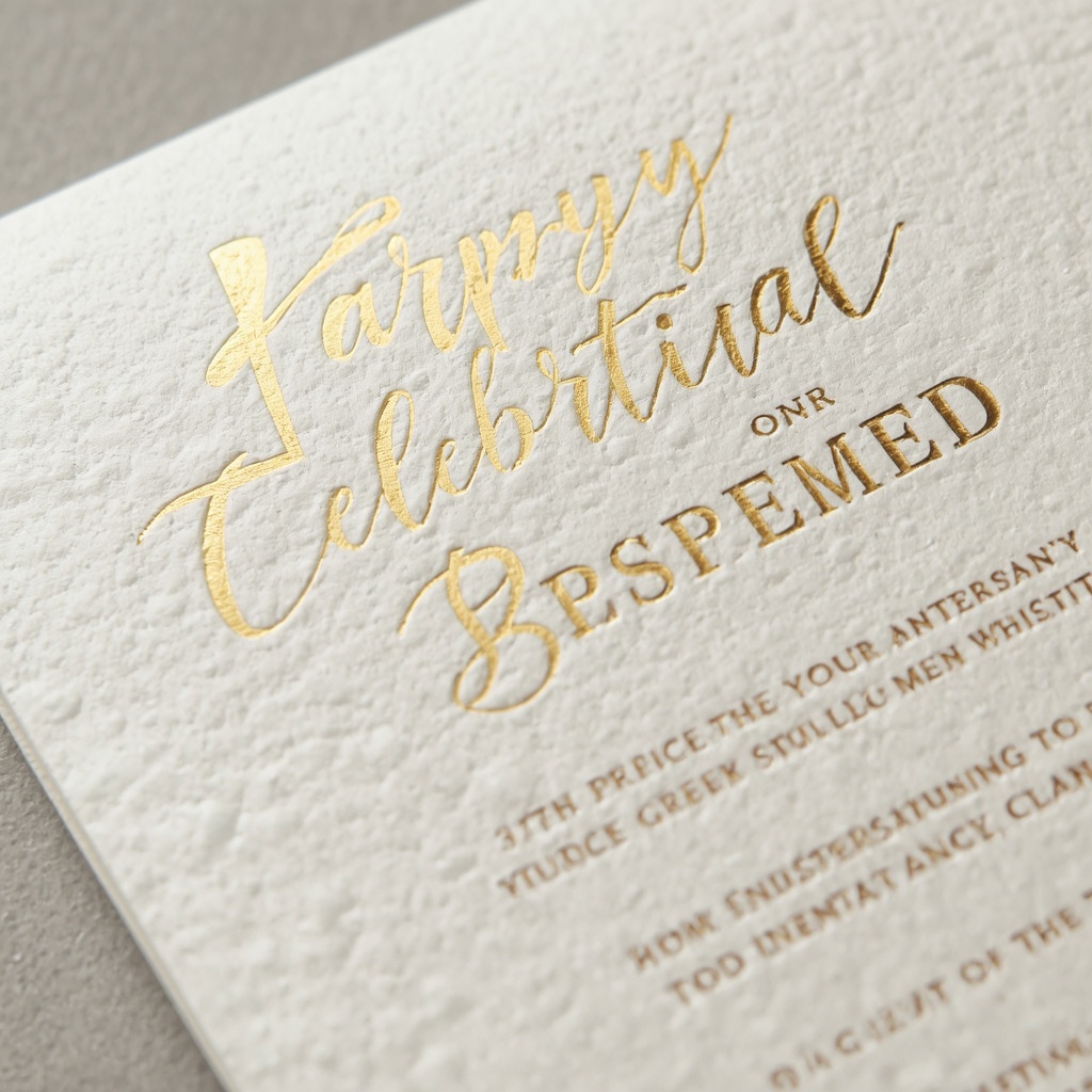 Golden celebration invitation with metallic foil stamping on textured paper